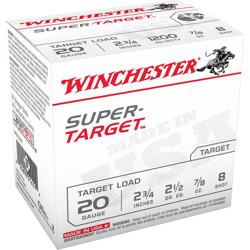 Winchester Super Target 20 Ga 2 3/4" 7/8 Oz Box 25 Rd in Shot Size 8 Ammo Size